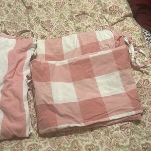 IKEA Emmie Ruta Duvet Cover Set Pink Buffalo Check 2 Pillow Shams Full/Queen